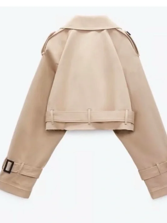Zara Cropped Trench Coat in Beige - Picture 2 of 7